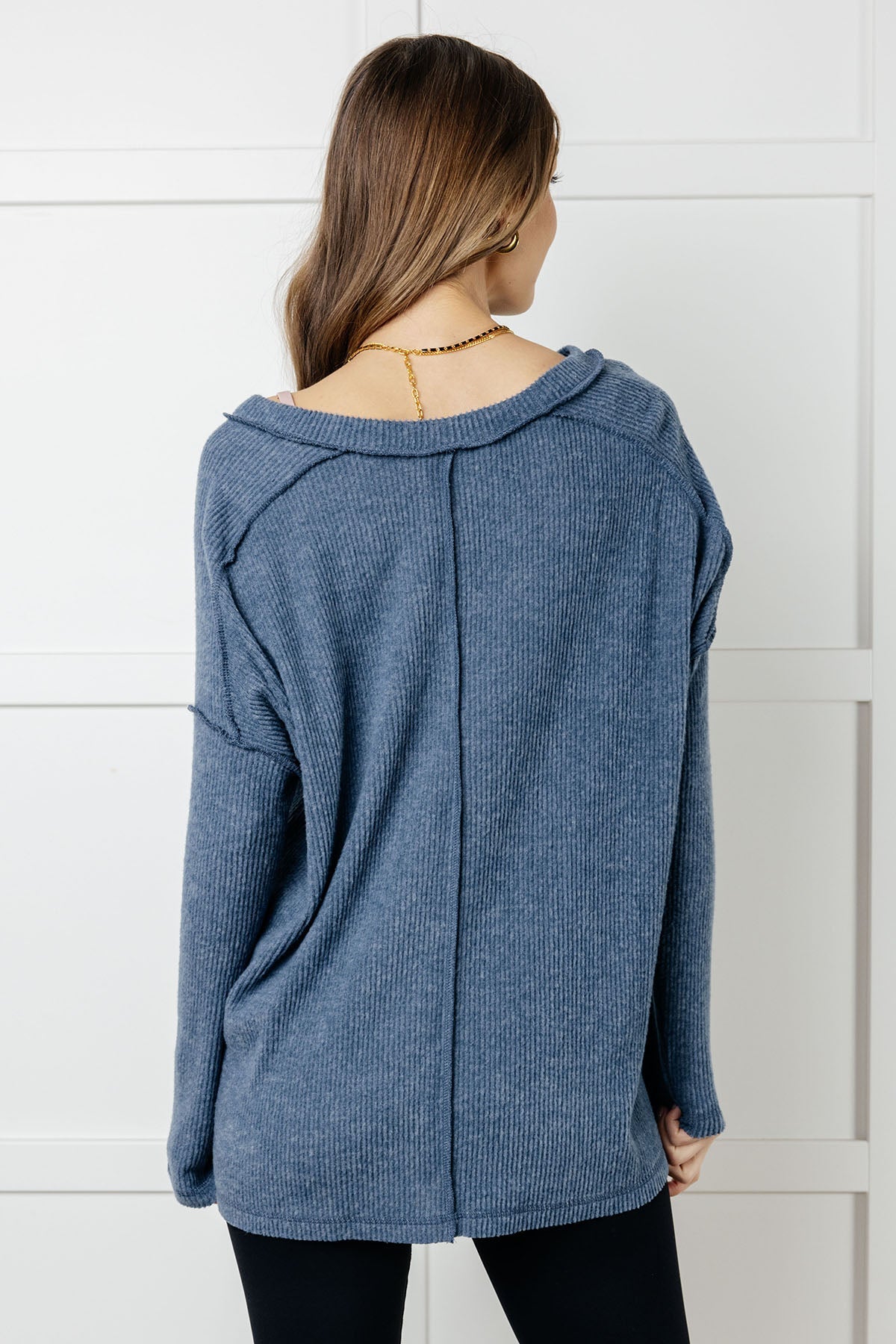 Basically Freezing Brushed Hacci Top in Dusty Blue